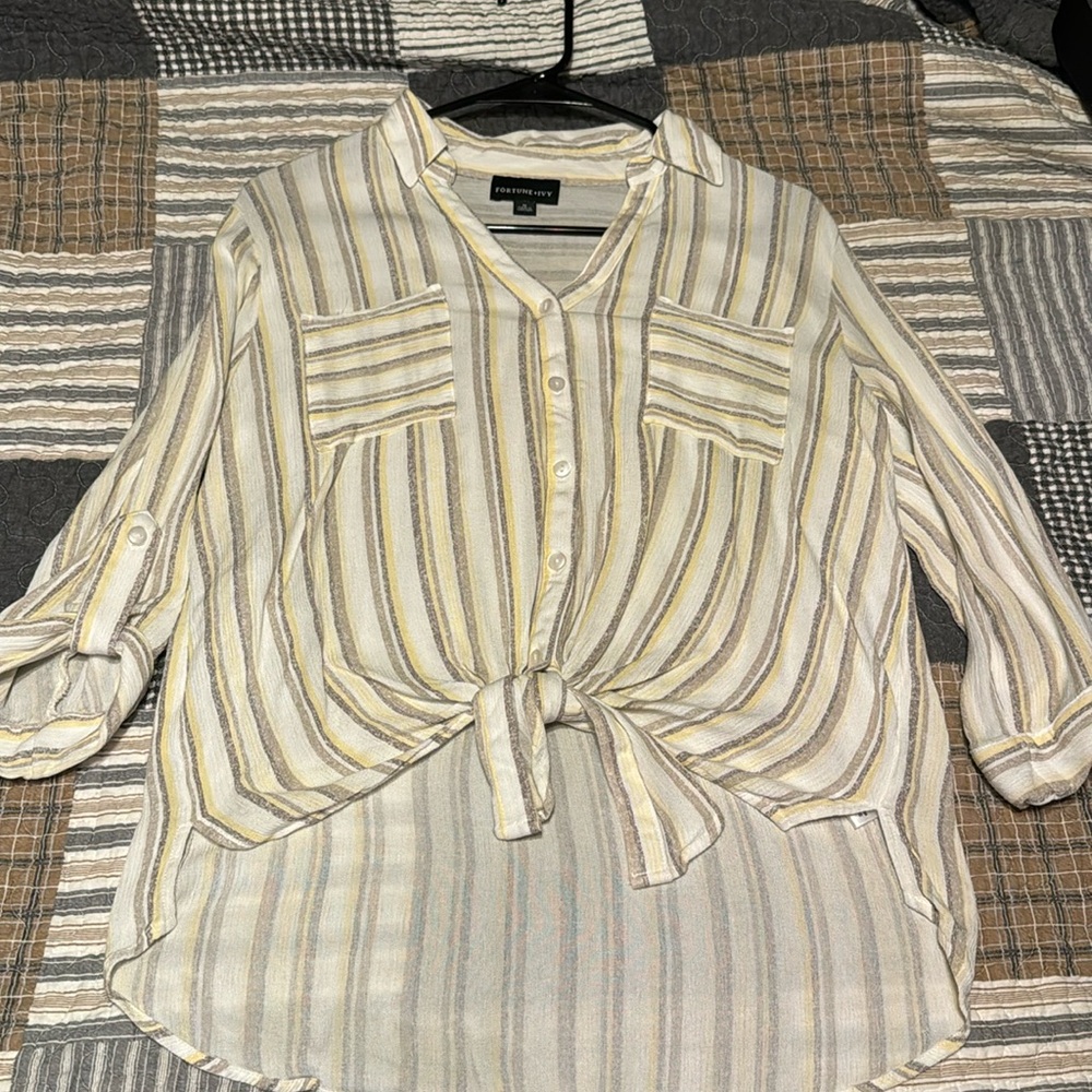 Yellow and Gray Striped Top
